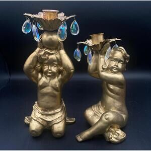 623 - Vintage ARP Neoclassic Putti Cherub Candle Holders Pair Hollywood Regency